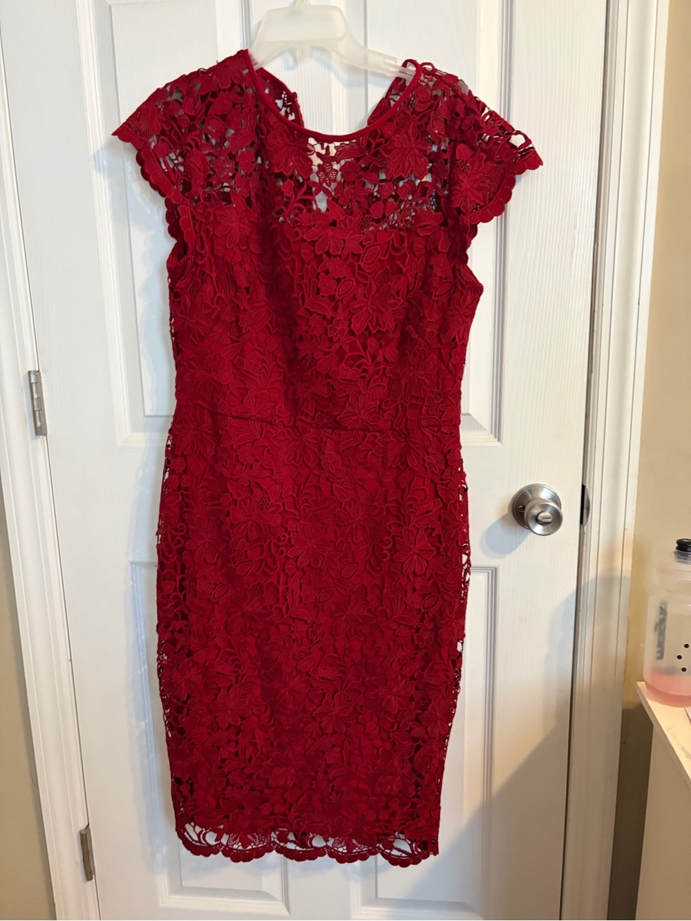 Ralph Lauren Crimson Floral Lace Cap-Sleeve Midi Dress